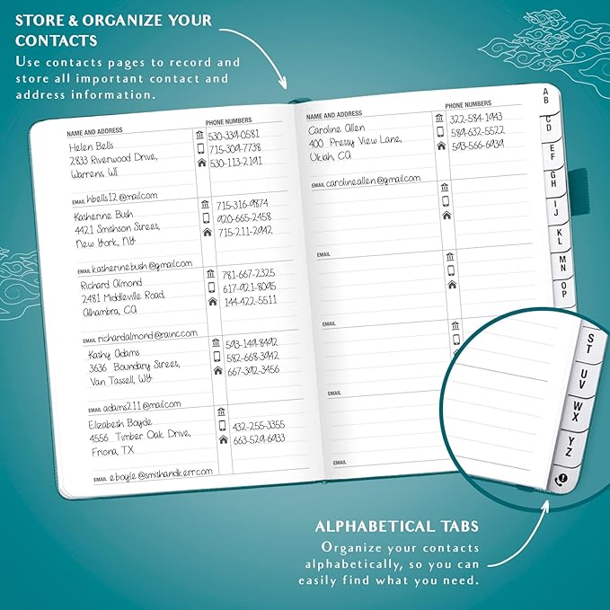 Legend Planner Address Book with Alphabetical Tabs –Telephone Contacts Book for Phone Numbers, Addresses, Passwords, Medium (Dark Teal)