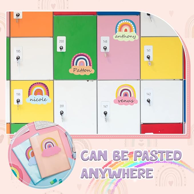 Henoyso 108 Pcs Rainbow Name Tags for Classroom Desks Colorful Boho Plates Students Name Labels Adhesive Desk Plate Board Decoration for Classroom Teacher Back to School Party Decor