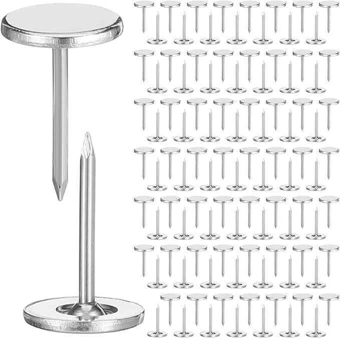 100 Pcs Heavy Duty Thumb Tacks, 7/16 Inch Flat Head Carpet Tacks, Decorative Extra Long Push Pins for Office Home Furniture Upholstery Carpets Wood Surfaces(Silver)