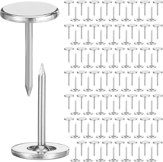 100 Pcs Heavy Duty Thumb Tacks, 7/16 Inch Flat Head Carpet Tacks, Decorative Extra Long Push Pins for Office Home Furniture Upholstery Carpets Wood Surfaces(Silver)