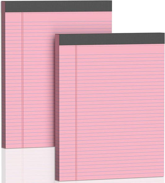 2 Pack Legal Pads 8.5 X11, College Ruled Notebook, 100 Sheets Pink Note Pad, Writing Pads 8.5x11, Tear Off Notepad, Lined Paper, Notebook Paper for Office Home School, 50 Sheet/Pad