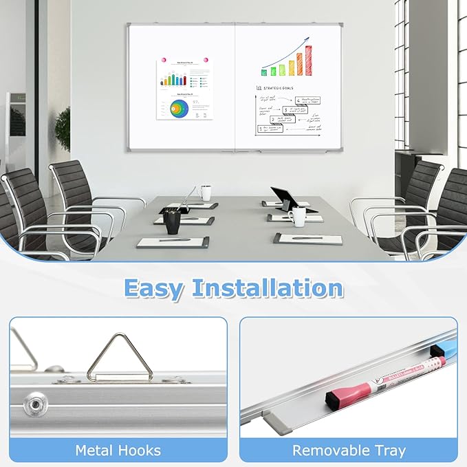 DOLLAR BOSS Large White Board 60 x 48 Inch Foldable Magnetic Whiteboard for Wall, Portable Double Sided Dry Erase Board, Aluminum Frame Message Board for School, Office, Classroom with Eraser, Markers