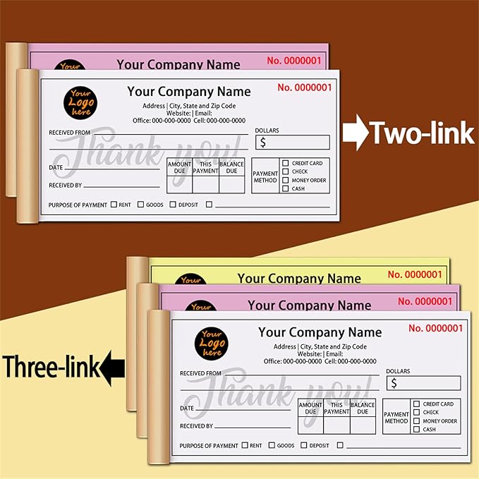 Custom Invoice Book in 3-Part /2-Part Receipt Book with Carbon Copies Personalized Carbonless Service Invoice Form Books Sales Order Book with Company Name Logo Address,H1-Receipt Book