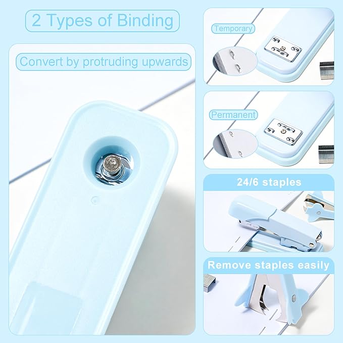 COMFYROOM Desk Accessories with Pen Holder, Office Supplies Desk Organizers and Accessories, Tape Dispenser, Stapler, Staple Remover, Staples, Clips Set, Ruler, Scissor, Pen, Tape (Blue)