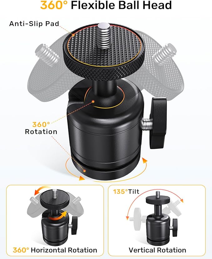 Upgraded Webcam Stand for Desk, Telescopic Webcam Tripod Mount with Ball Head, Compatible with Logitech Camera C922 C930e C920S C920 C615 C960 C920x BRIO 4K NexiGo N60, Phone Holder with 1/4" Thread