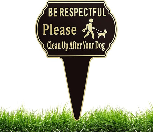 13.6"x9.6" Clean Up after Your Dog Signs Pick Up After Your dog sign with Integrated stake Double Side Printed- Be Respectful, No Dog Poop and Pee Stop Dogs from Pooping/Peeing On Your Lawn/Garden