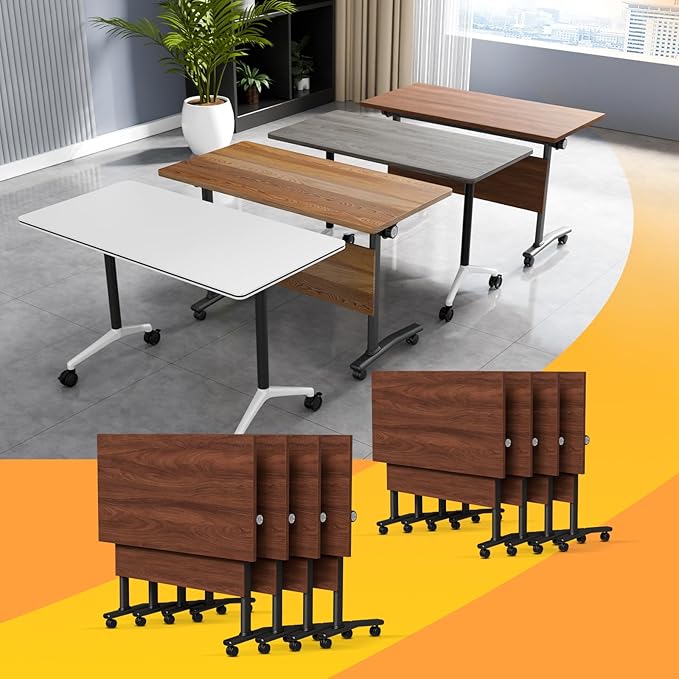 Conference Table Flip Top Mobile Conference Room Tables,Folding Conference Table with Wheels,Large Meeting Training Seminar Table Saving Space for Office Classroom(8D,47.2'')