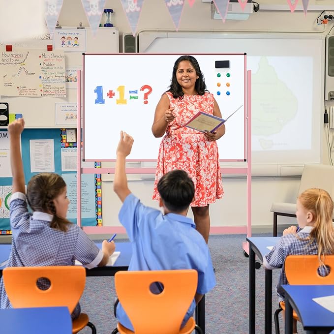 TSJ OFFICE Large Rolling Whiteboard - Dry Erase Magnetic 48 x 32 Inches White Board Height Adjust Double Sides Mobile Portable Easel on Wheels, Dry Erase Board with Stand for Office, Home & Classroom