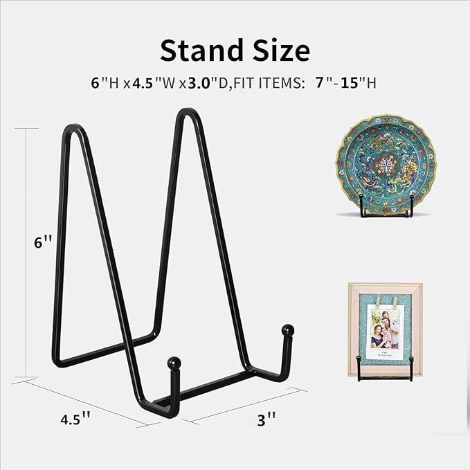 Kruodop 4 Pack 6" Metal Square Frame Easel Stands - Multi-Use Tabletop Display for Plates, Photos, Art, Books, Signs | Durable Mini Easels for Home Decor, Office, Studio & Vinyl Records