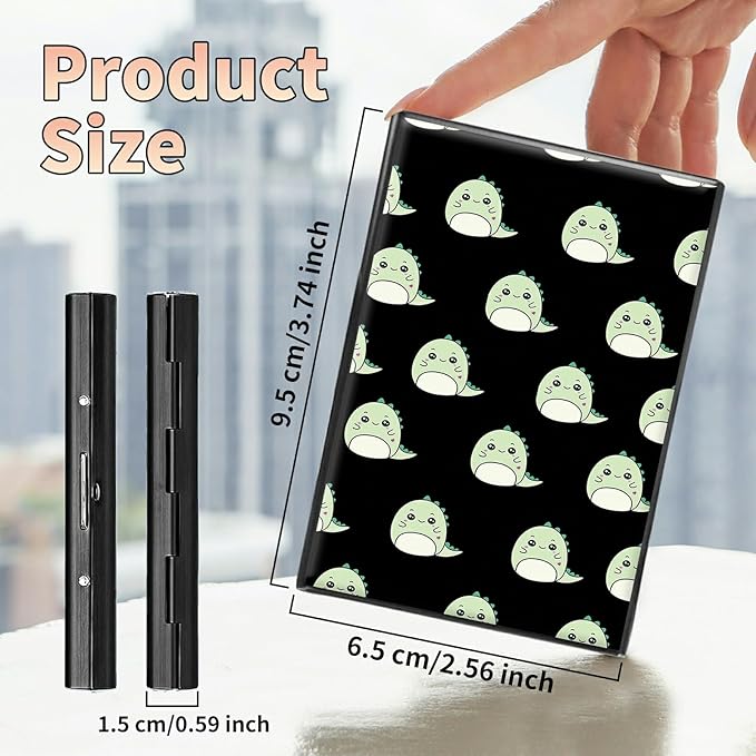 BWEGRHE Slim Credit Card Holder, Cute Dinosaurs RFID Blocking Metal Wallet for Men & Women, Aluminum Minimalist Hard Case Pocket-Sized Business Cards Organizer (Fits Up to 10 Cards)