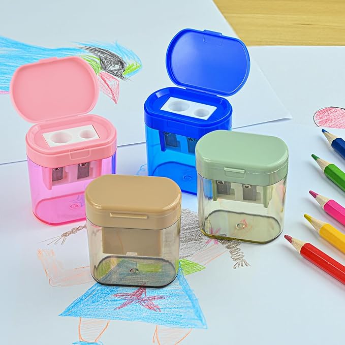 Small Pencil Sharpener for Kids, BOPART 24pcs Colored Pencil Sharpeners Manual Handheld Pencil Sharpener in Bulk for School Classroom Home Office, Dual Holes Sharpener Work on Crayon or Makeup Pencils