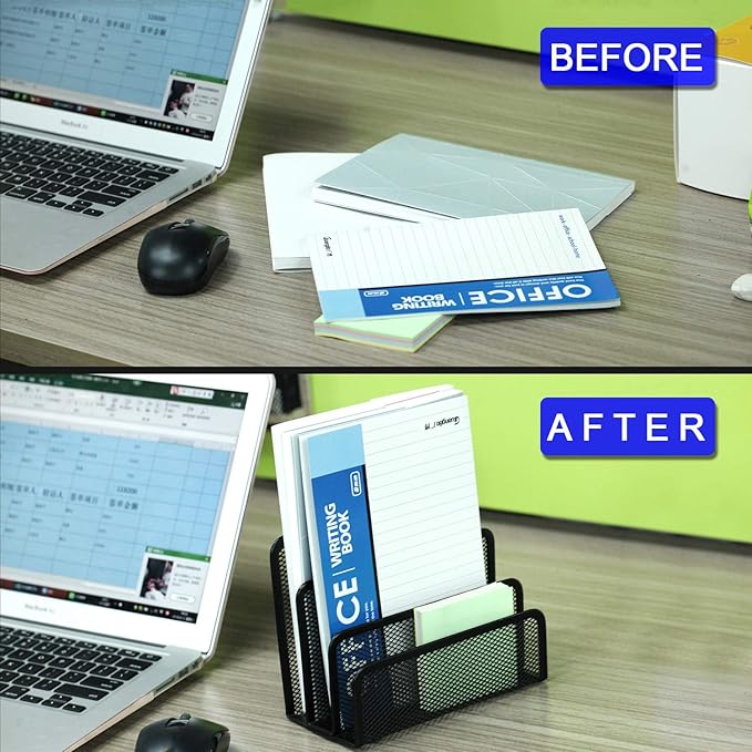 Anumit Desk Mail Organizer, File Holder Letter Sorter with 3 Vertical Upright Metal Mesh Compartments Document, Filing, Folders, Mail, Paper Organizer for Home or Office Desktop (2PCS)
