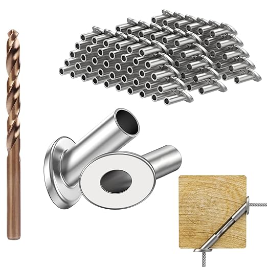 BLIKA 40 Pack 3/16" Angle Beveled 45 Degree Protector Sleeves for 1/8", 5/32", 3/16" Stair Cable Railing, T316 Stainless Steel Wood Post Protector