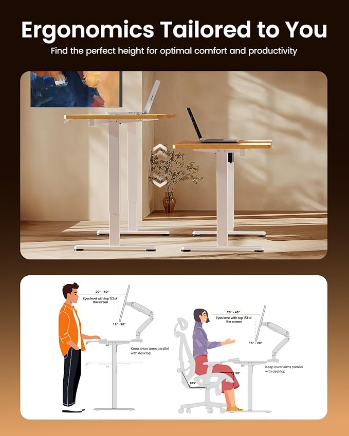 ErGear Electric Standing Desk, 44 x 24 Inches Height Adjustable Stand up Desk, Sit Stand Home Office Desk, with Two-Piece Desktop (Light Vintage Brown)