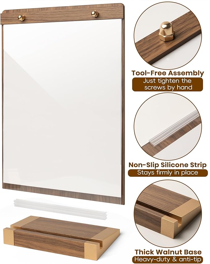EliteSign 1PK Acrylic Sign Holder 8.5 x 11 with Walnut Wood Base, Clear Plastic Commercial Display Stand for Menu, Poster, Flyer, Table Paper Frame for Restaurant, Office, Store, Bar, Wedding
