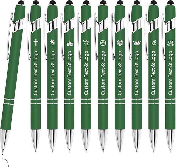 WYPAS Bulk Custom Pens - Personalized with Name, Engraved Text/Logo - Stylus Tip, Black Ink - Options for Corporate Gatherings, Events & Promotions (Green)