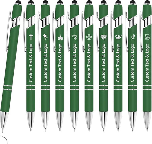 WYPAS Bulk Custom Pens - Personalized with Name, Engraved Text/Logo - Stylus Tip, Black Ink - Options for Corporate Gatherings, Events & Promotions (Green)
