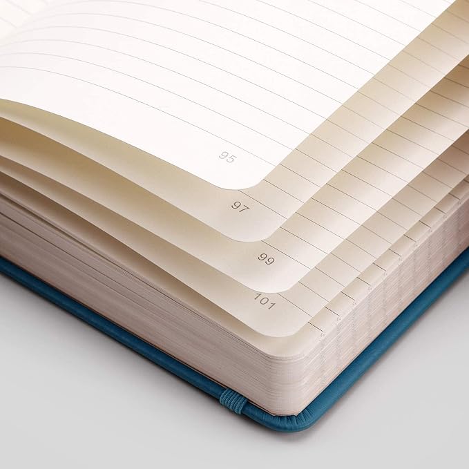 EMSHOI College Ruled Notebook Lined Journal - 120gsm Thick 256 Numbered Pages, A5 Hardcover Leather Writing Notebook for Work School Travel Women & Men - with Sticky Notes, 5.75"x8.38", LightBlue