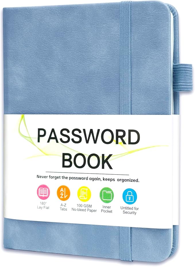 Password Keeper Book with Alphabetical Tabs，4.3"x5.7" Small Password Books for Seniors Password Notebook for Internet Website Address Log in Detail (Blue)