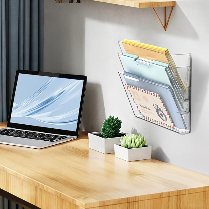 SUPEASY Clear Acrylic Single Pocket, Large Plastic Hanging Wall Mount File Holder Wall File Organizer for Mails, Document, Magazine, Letter Size for Office Home, 6 Pack