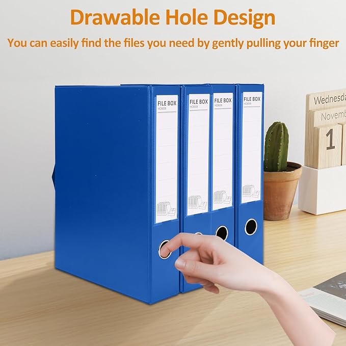 HUA JIE A4 Storage File Boxes Plastic Archives Cases with Clip, PVC File Folder Organizer Document Storage Filing Box for office,32.5×6.5×24 cm, Blue(Pack of 6)