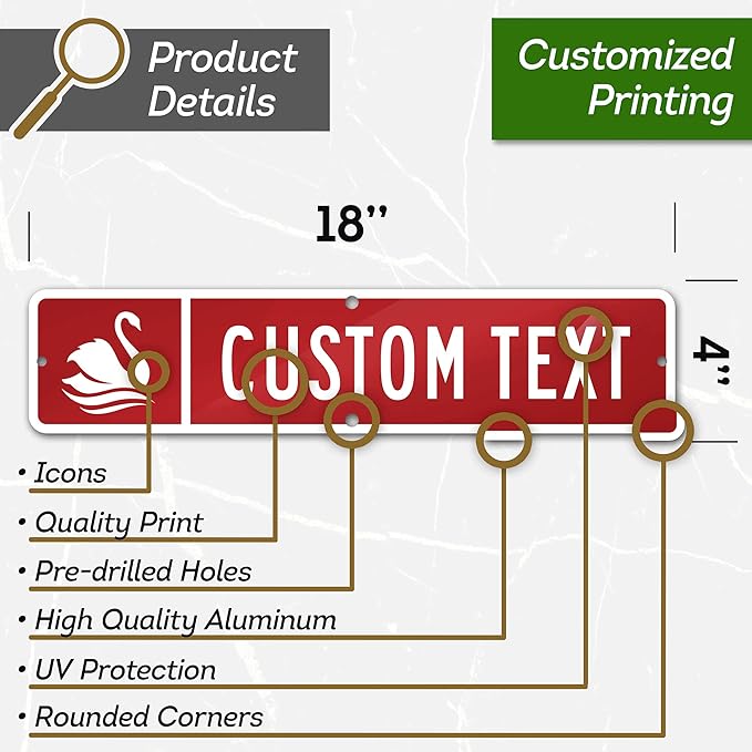 Custom Street Sign, Address Sign, 8 Colors, Reflective Option, Mounting Options, 4x18 Inch, Thick Rust-Free AlumaBond, Made in USA By My Sign Center (Iconic)