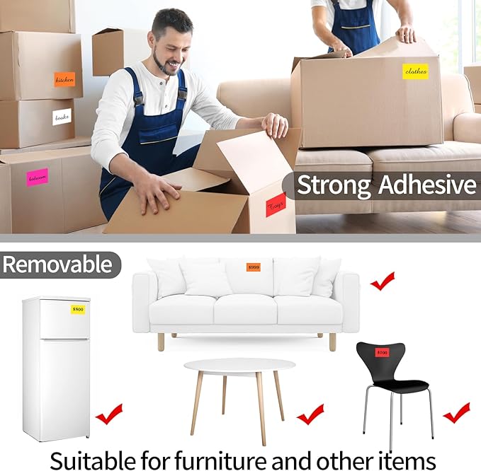 STARLIBOO Removable Colored Labels Stickers, 3X5 Inch Removable Large Label Stickers for Moving Boxes and Storage Bins- Waterproof- Tear Resistant (Multicolor