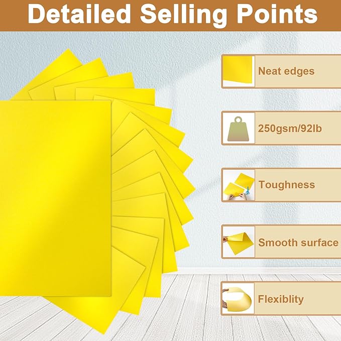 Silunkia 28 Sheets Shimmer Yellow Cardstock 8.5 x 11 Craft Paper, 250gsm/92lb Thick Printer Paper Card Stock for DIY Making Cards, Office, Scrapbooking, Invitations, Memos, Wedding