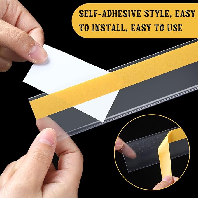 Fainne 50 Pcs Shelf Label Strips 1.5''H x 48''L Self Adhesive Shelf Label Holder Gondola Price Tag Stick on Plastic Clear Ticket Channel for Metal Wood Plastic Rack