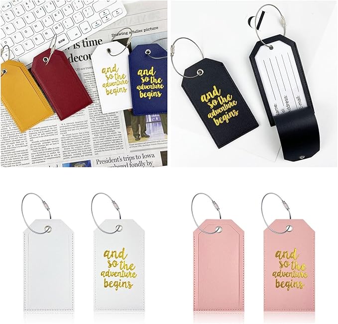 Portable Leather Travel Labels with Privacy Cover and Steel for Business Trips and Vacations Luggage Label for Travel
