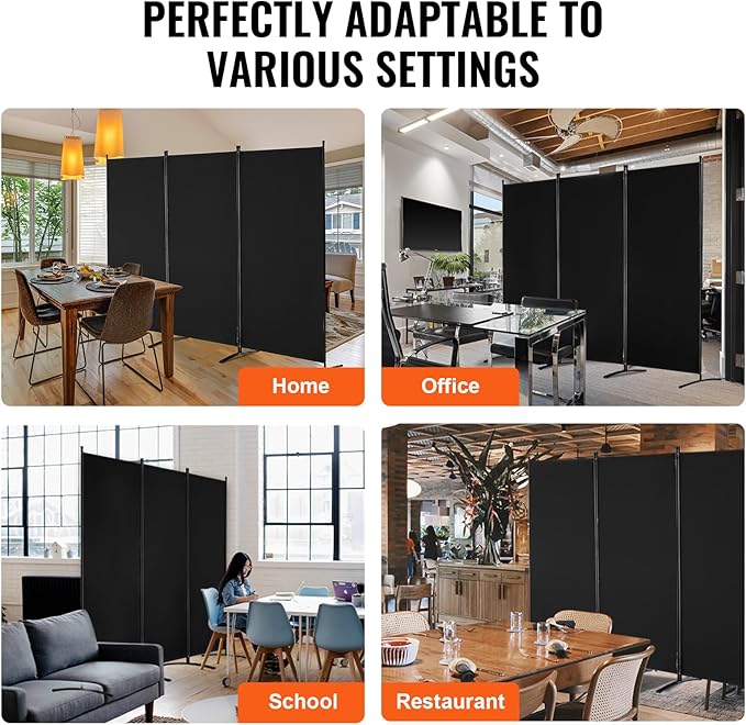 VEVOR Room Divider, 3 Panel Room Divider, Folding Privacy Screen and Portable Partition Divider for Room Separation, Freestanding Room Partitions for Office, Bedroom, Black
