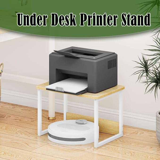 MARTY Printer Stand with Storage for Desk, Desktop Printer Stand Shelf Organzier for Home/Office Heavy Duty Printer Riser Under Desk Small Printer Table for Fax Machine Copier Scanner(Maple)
