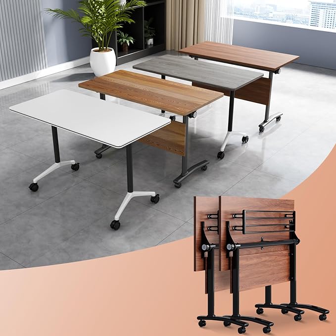 Conference Table Flip Top Mobile Conference Room Tables,Folding Conference Table with Wheels,Large Meeting Training Seminar Table Saving Space for Office Classroom(2D,47.2'')