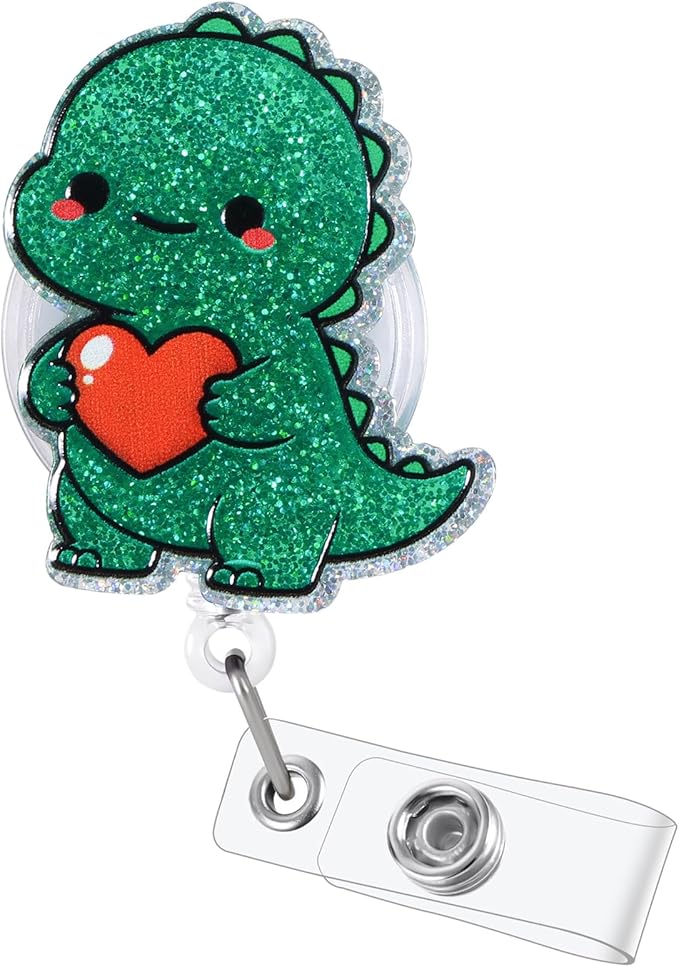 Cute Dinosaur Pediatric Nurse Badge Reel, Retractable ID Card T-Rex Badge Holders, Name Tag Work Badge Clip for ICU RN MA OB GYN Social Worker Nursing Student Psychologists ED DR Radiologist Coworkers