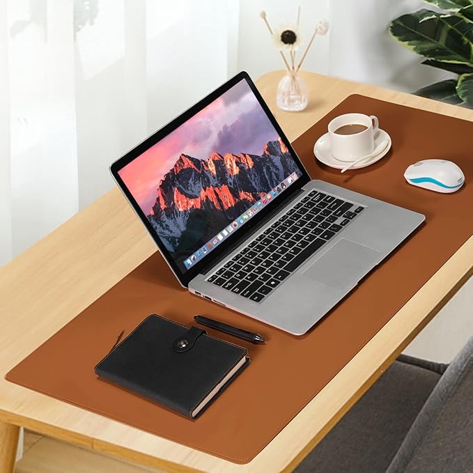 Desk Pad Blotter,Wolaile 36x17 in Large PU Leather Mouse Pad,Waterproof Non-Slip Writing Desktop Protector Mat,Office Desk Accessory,Brown