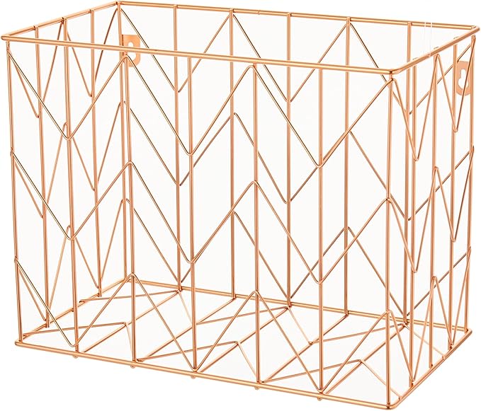 Fei Bi 1 Pack Metal Hanging Rose Gold File Organizer, Basket, Box, Storage Box, Office and School Supplies Organizer
