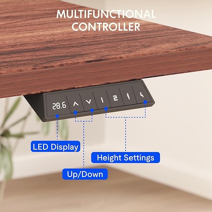 FLEXISPOT EN2 Whole-Piece Standing Desk with Clamp Power Strip, 55 x 28” Electric Stand Up Height Adjustable Desk with Cable Management (Gray Frame + 55" Mahogany Top, 2 Packages)