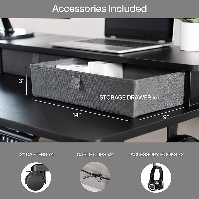VIVO Electric 2-Tier Corner L-Shaped 63 x 55 inch Standing Desk, Height Adjustable, Memory Controller, Black Top Black Frame, Dark Gray Drawers, DESK-E3CVB