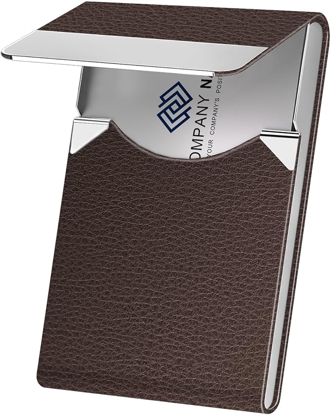 DMFLY Business Card Holder with Ultra Slim Design, Business Card Case with Premium PU Leather, Suit Pocket Metal Card Holder for Women/Men, Magnetic Closure Quick Access Cards