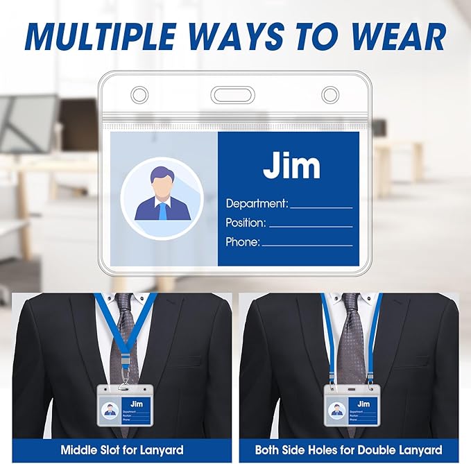 200 Pcs Horizontal Badge Holders, Extra Thick ID Card Name Tag Badge Holder with Resealable Zip, Waterproof ID Badge Holder