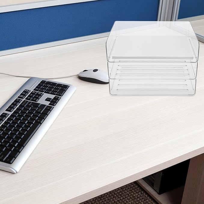 COHEALI Stackable Desk Organizer Tray Transparent Wide Paper Holder for Office Desktop Storage Pet Material Document Organizer for Classroom and Home Use