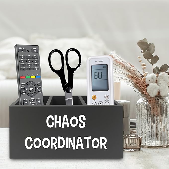 XPH Chaos Coordinator Black Pen Pencil Holder Organizer for Desk, Thank You Gifts for Women Men Coworkers Boss Leader Manager, Appreciation Gifts Wooden Box Sign for Office Tabletop Decorations