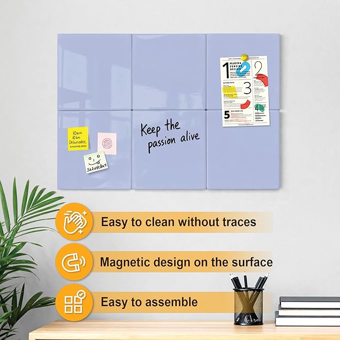 Comix Magnetic Dry Erase Board, 6 Pack, 11.8 x 11.8 Inches, Modular Whiteboard for Fridge, Office and Home, Small White Board Dry Erase Set for Kids, Students, Kitchen Organizer and Planner, Purple