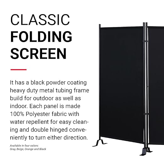 Proman Products - Galaxy Section Divider, Water Repellent Fabric Room Divider with Black Powder Coated Metal Frame for Indoors or Outdoors (Black)