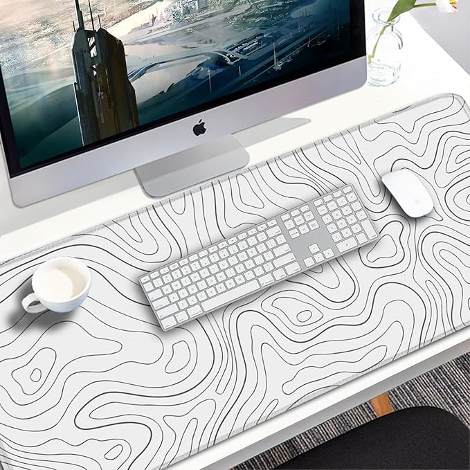 Extended Mouse Pad, 31.5x15.7 inch Large Gaming Computer Keyboard Mouse Mat, Water Resist Non-Slip Mousepad Rubber Base Long XXL Desk Mouse Pad for Work & Gaming, Office & Home, White Black Lines