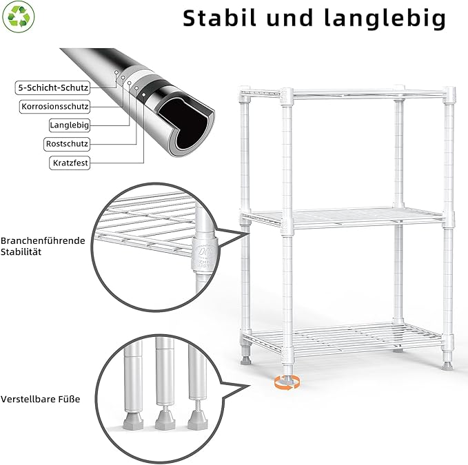 M MZG 450 lbs Wire Storage Shelving 3-Tier Utility Shelving Unit Steel Organizer Wire Rack for Home,Kitchen,Office,White (11.8" D x 17.7" W x 26.4" H)