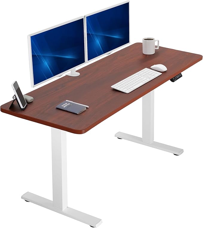 VIVO Electric 60 x 24 in Standing Desk, Memory Height Adjustment, 1B Series, Holds 220 lbs, One-Piece Dark Walnut Top, White Frame, DESK-KIT-1W6D