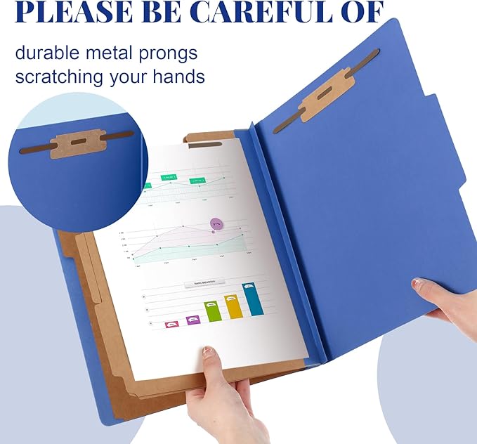 Skyygemm 12 Pcs Classification Folders Letter Size, 3 Divider Pressboard File Folder with Fasteners, Expanding File Organizer Bulk for School Teachers, Office Employee, Coworker, Staff (Dark Blue)