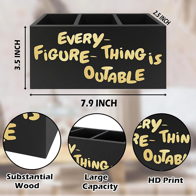 QZQE Everything Is Figureoutable Pen Pencil Holder Organizer for Desk, Inspirational Motivational Wooden Box Signs Decorations for Home Office Desk Tabletop, Inspirational Gifts