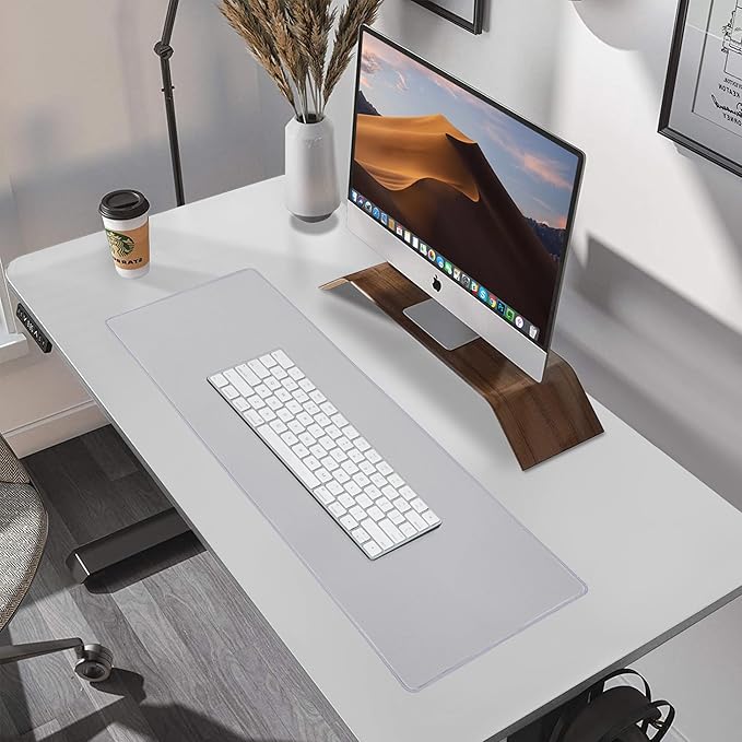 ALOANES Silvery Waterproof Desk Mat, Large Mouse Pad with Extended Mouse Mat, with Anti Slip Base, Stitched Edge, Grain Jacquard Surface, Perfect for Gamer, Office & Home, 3XL(15.74''x35.43''x0.12'')